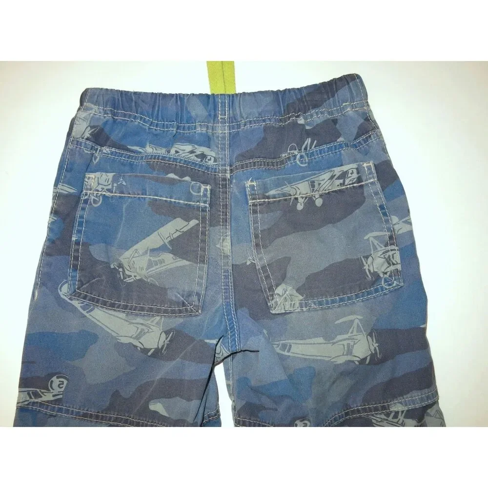 Mini Boden boys navy blue plane aviator airplane camo pull on board shorts 6 Y